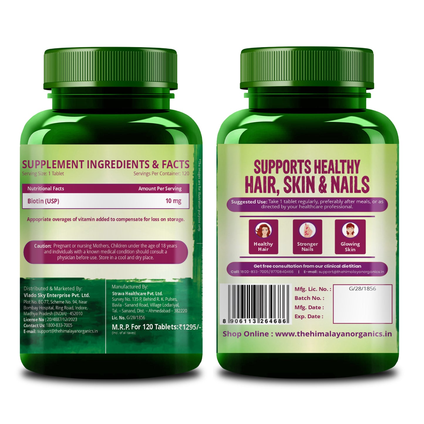 Vlado's Himalayan Organics Biotin 10000Mcg For Healthy Hair And Skin - 120 Tablets