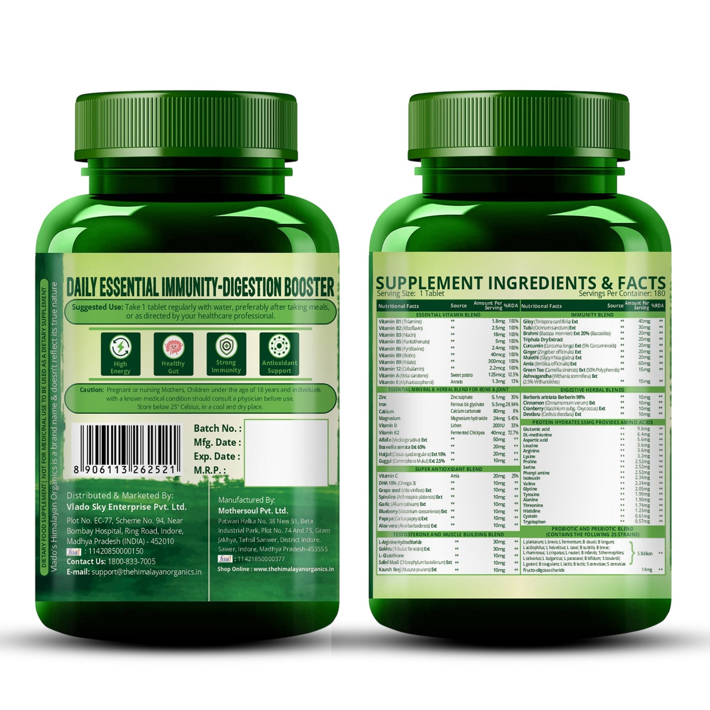 Vlado's Himalayan Organics Immunity Multivitamin Tablet for Men & Women with Probiotic 90+Vital Nutrients and 9+ Probiotic blends for Increase Energy & Immunity I Best Multi vitamin for Men & Women- 180 Veg Tablets