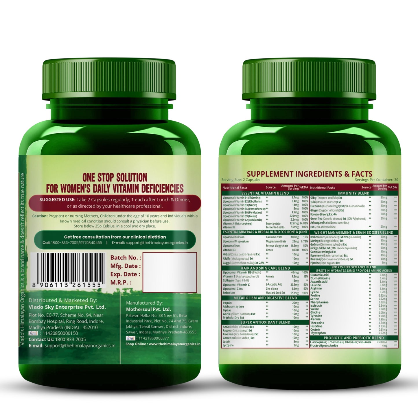 Vlado’s Himalayan Organics Liposomal Multivitamin for Women with 75+ Ingredients | Daily Women’s Health Supplement with 9+ Powerful Blends | Energy, Immunity, Hair Skin & Nails Support | 60 Vegetarian Capsules