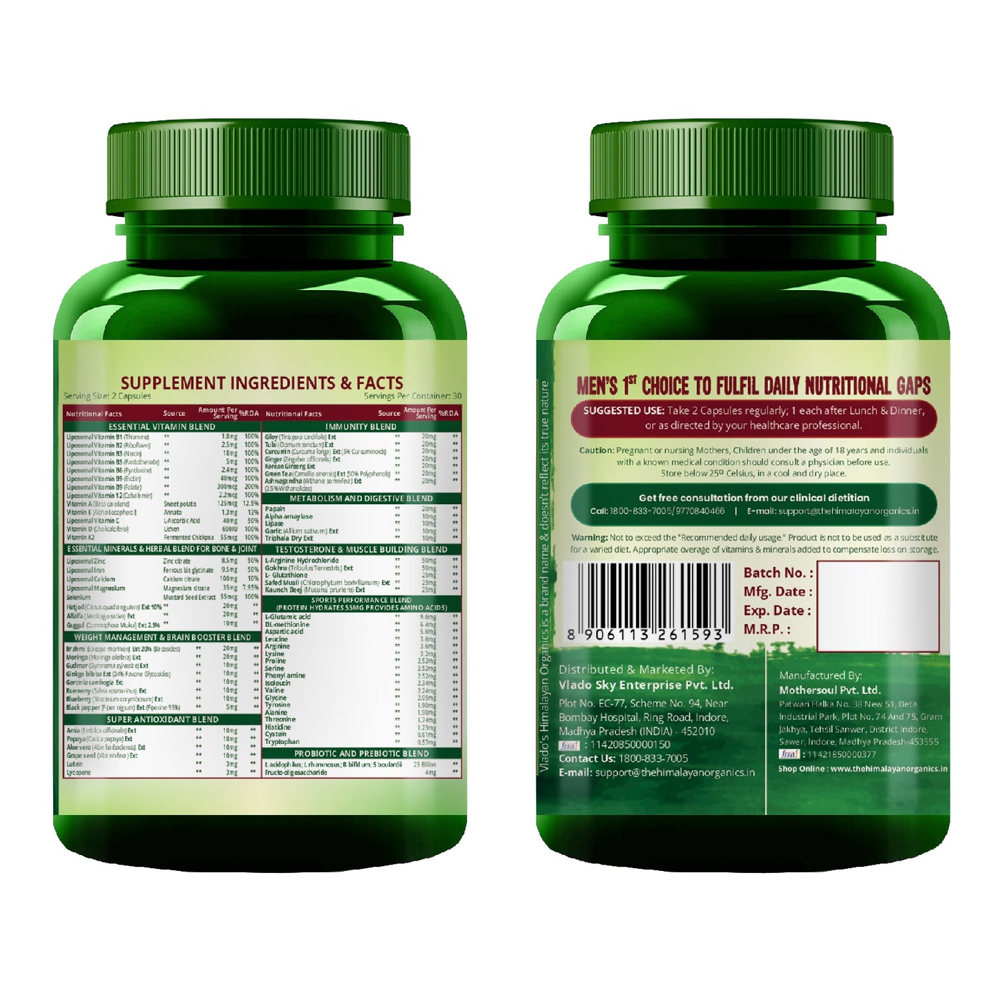 Vlado’s Himalayan Organics Liposomal Multivitamin Adult 50+ with 75+ Ingredients | Daily Health Supplement with 9+ Powerful Blends | Supports Energy, Immunity, Brain, Heart & Eye Health | 60 Veg Capsules