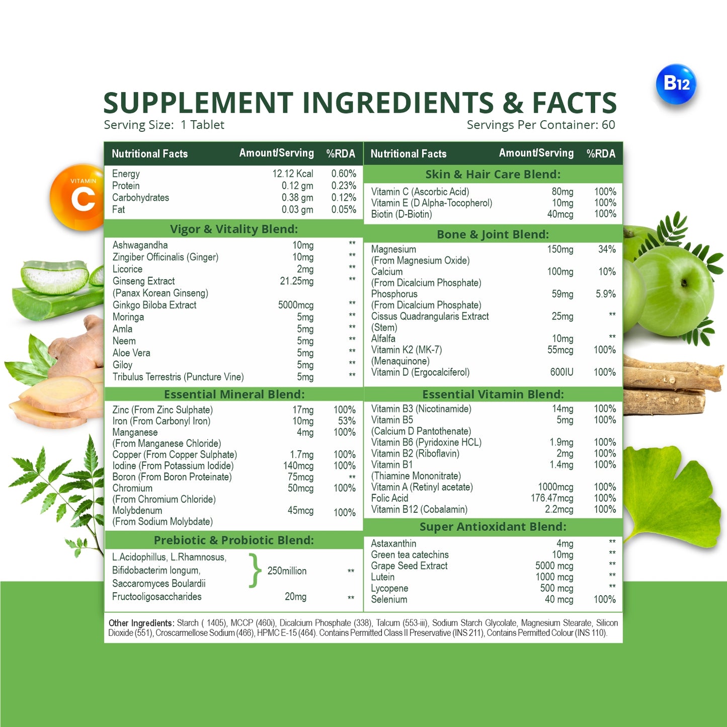 Himalayan Organics Multivitamin with Probiotics (60 Tablets) 45 Ingredients for Men & Women with Vitamin C, D, E, B3, B12, Zinc, Giloy & Biotin