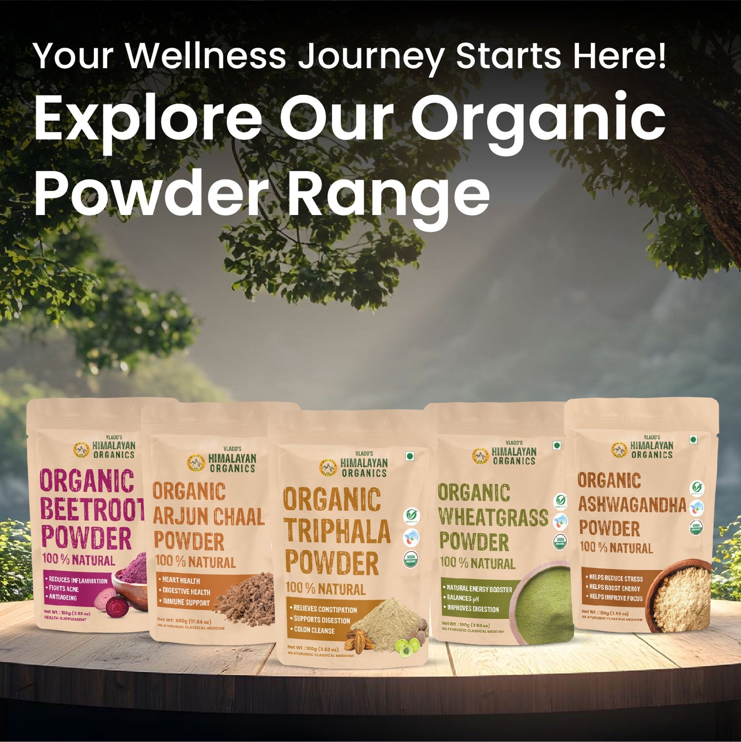 Vlado's Himalayan Organics 100% Organic Certified Moringa Powder - Natural Superfood with 120+ Nutrients, Antioxidants & Vitamins - Drumstick Leaf powder | Herbal Supplement I for Immunity, Digestion & Energy I Rich In Antioxidant & Protein - 200g