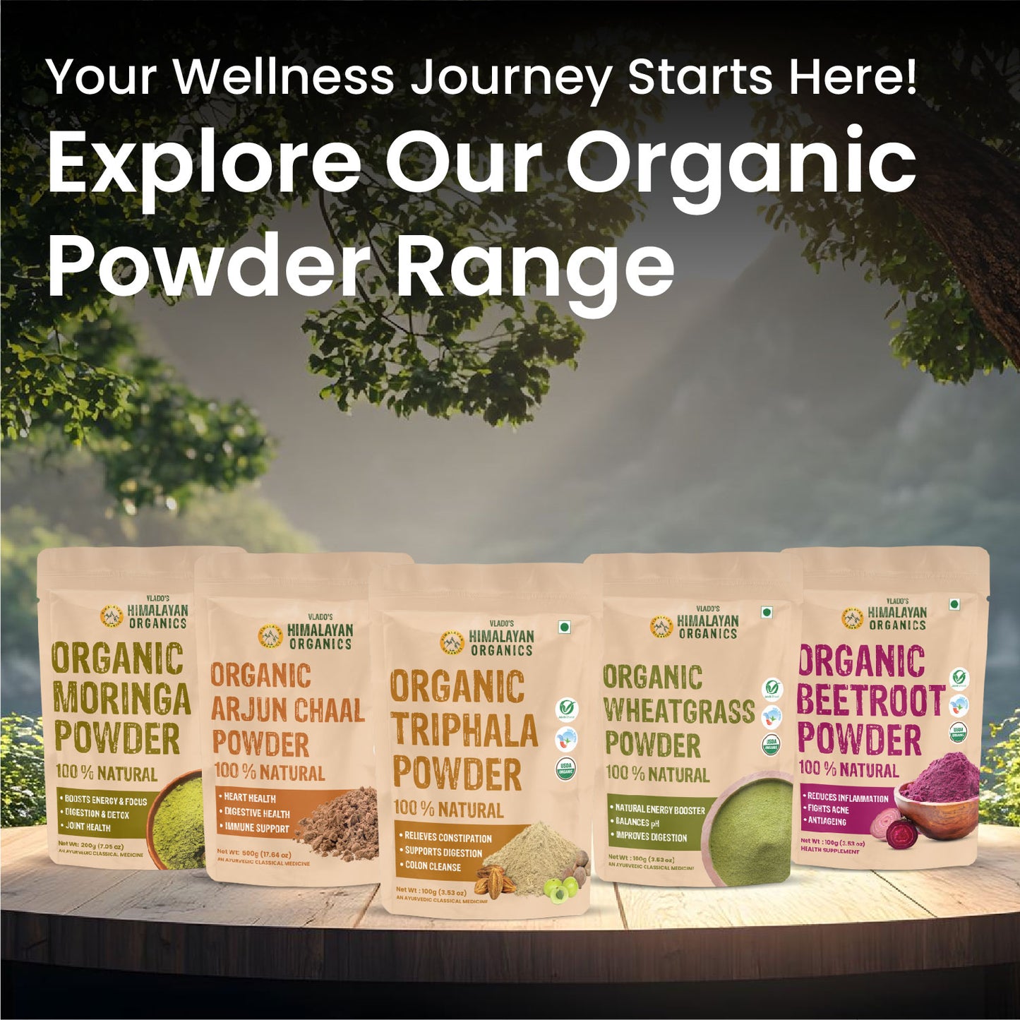 Vlado's Himalayan Organics 100% Organic Ashwagandha Powder 100gm - Withania Somnifera | Pure Ashwagandha Powder Organic -Support Muscle Recovery & Boost Energy Level | USDA Certified for Vitality, Strength & Stress Management | 100gm