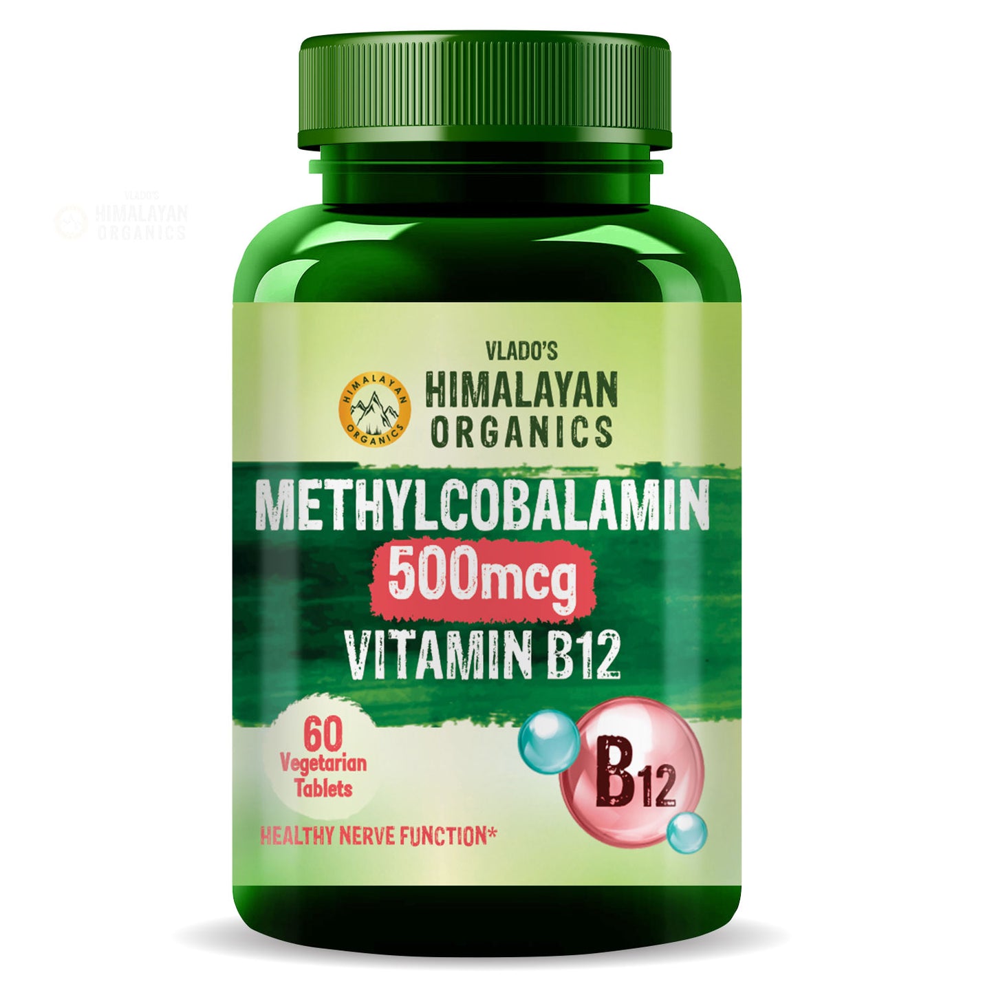 Vlado's Himalayan Organics Vitamin B12 Supplements 500 mcg - Methylcobalamin B12 Vitamin Tablets for Men & Women - 60 Veg Tablets