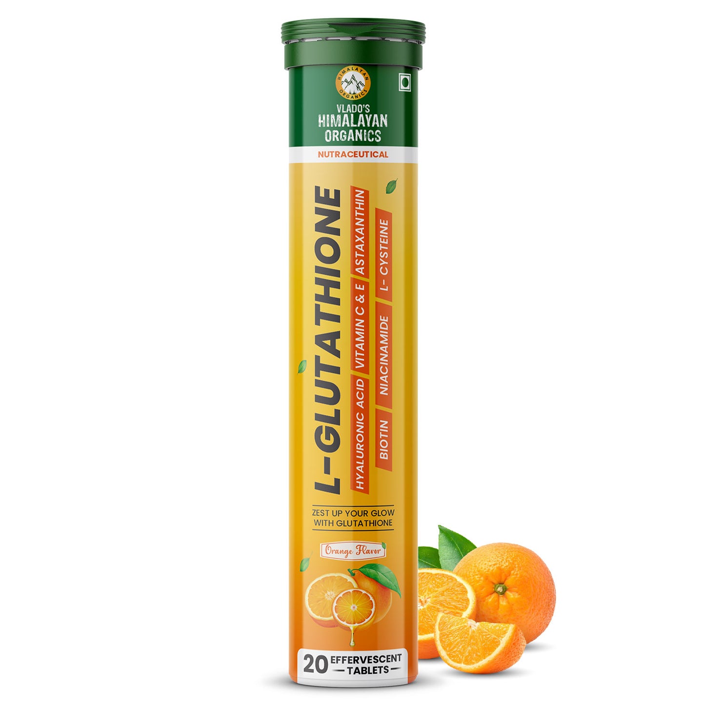 Vlado's Himalayan Organics Japanese Reduced L Glutathione Effervescent Tablets 1150mg with Hyaluronic Acid , Niacinamide, Vitamin C, E- For Anti-Pigmentation Skin Lightening, Tan Removal , Skin Glow- 20 Effervescent Tablet (Pack of 1)