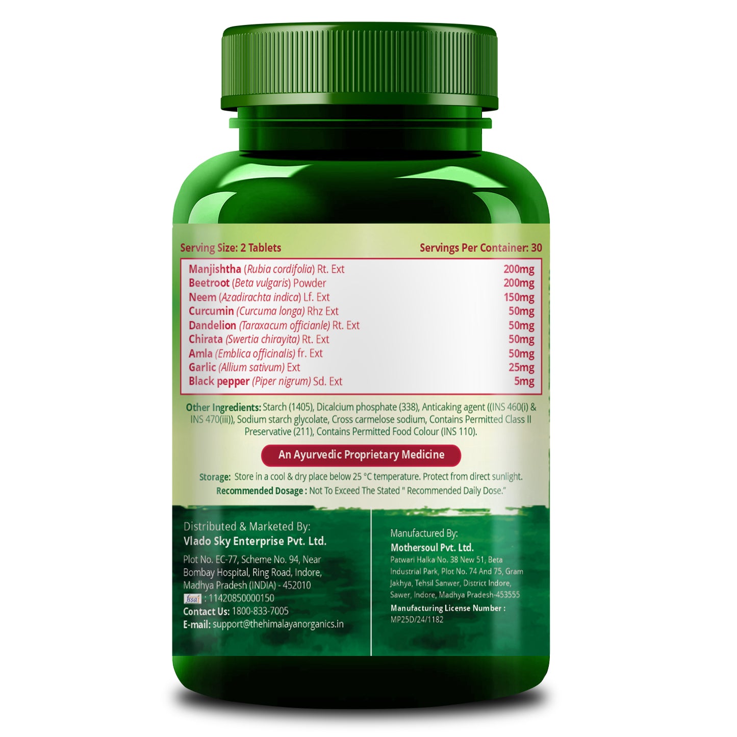 Vlado's Himalayan Organics Blood Detox | Beetroot Curcumin Manjistha Extracts | Pimple & Acne Control | Natural Purifier & Cleanser – 60 Tablets