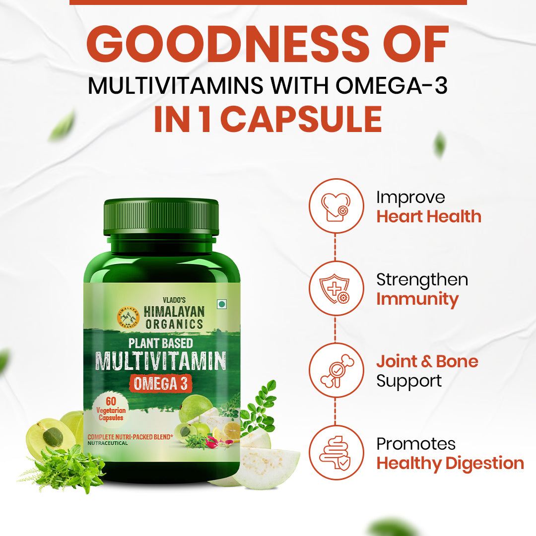 Vlado’s Himalayan Organics Vegan Omega-3 Capsules with plant based Multivitamin, EPA, DHA, 25+ Ingredients - 60 veg capsules