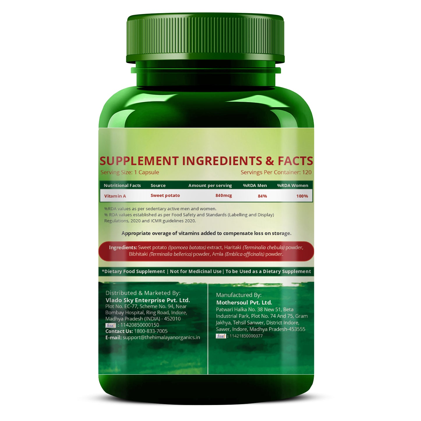 Vlado's Himalayan Organics Vitamin A Supplement Supports Healthy Eye Sight | Natural Anti-Oxidant (120 Capsules)