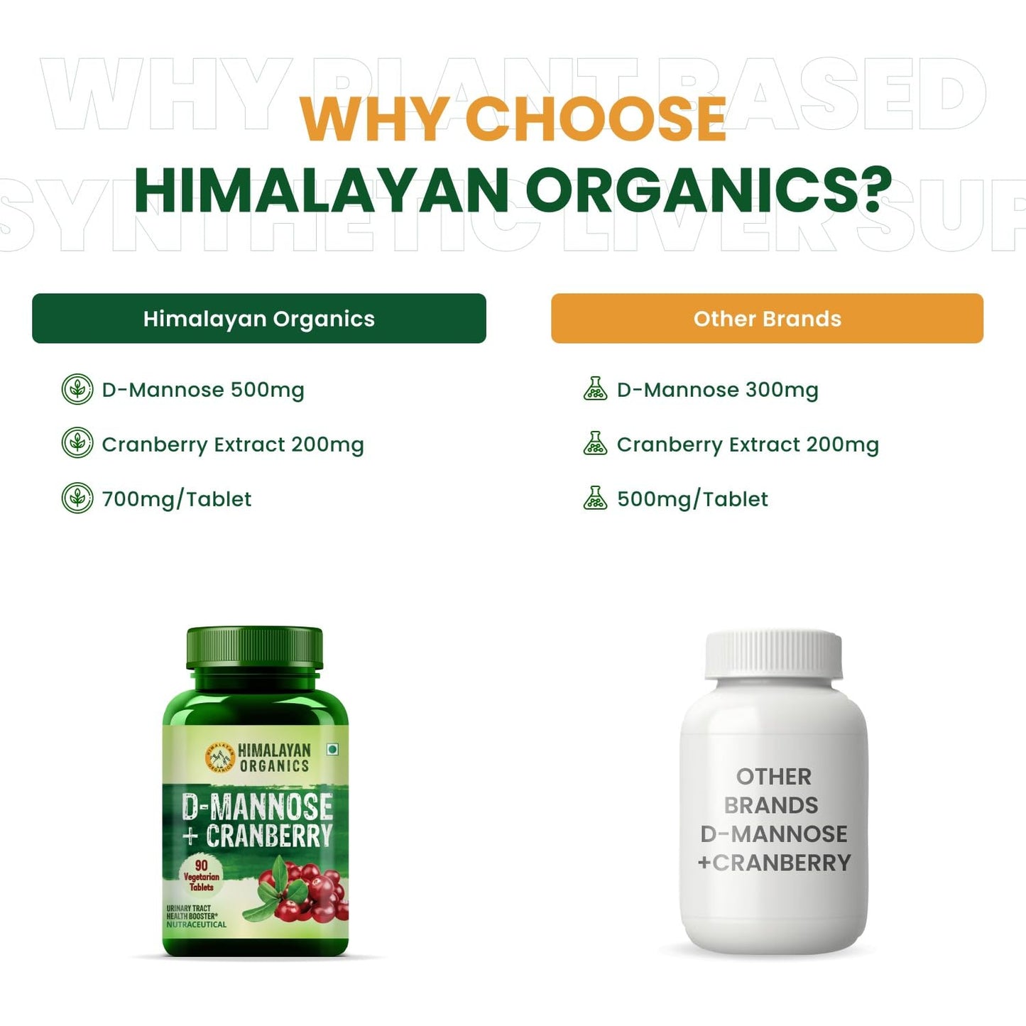 Himalayan Organics D-MANNOSE + CRANBERRY Antioxidant Rich Supplement for Kidney Health & Urinary Tract Infection - 90 Tablets