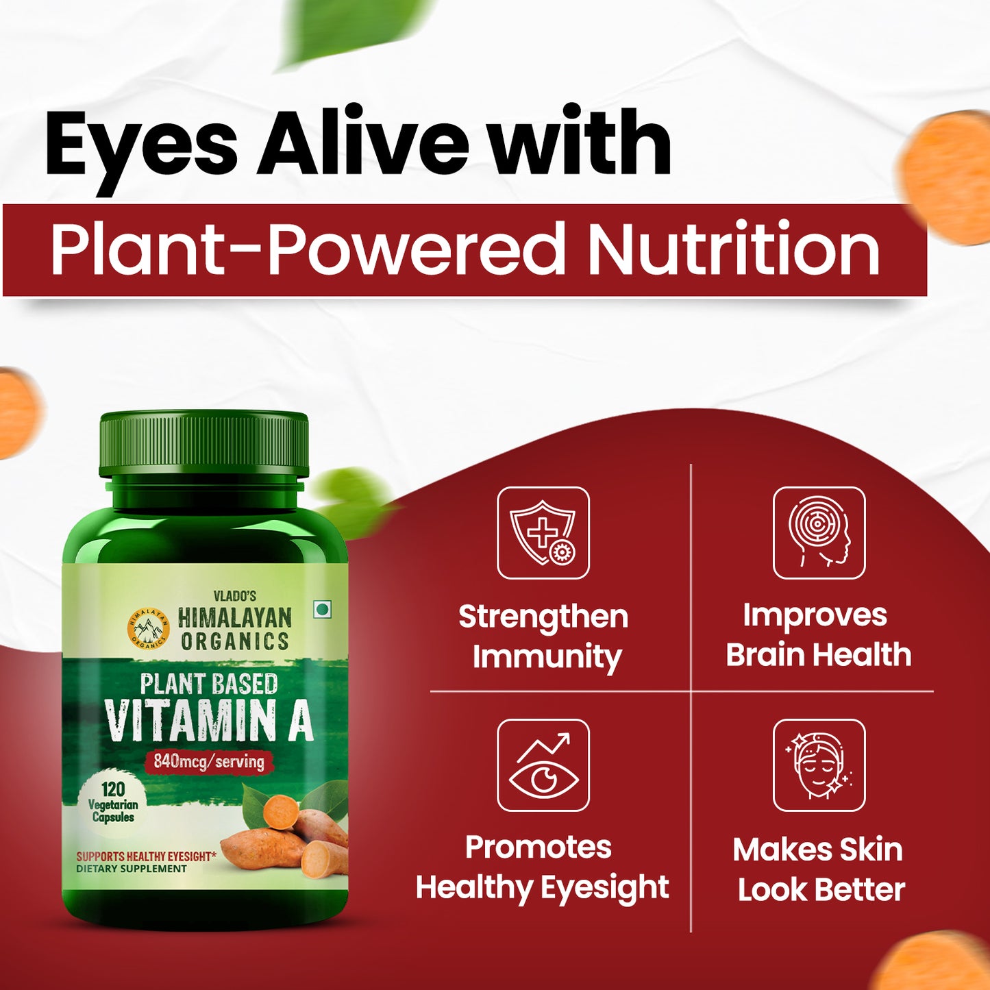 Vlado's Himalayan Organics Vitamin A Supplement Supports Healthy Eye Sight | Natural Anti-Oxidant (120 Capsules)