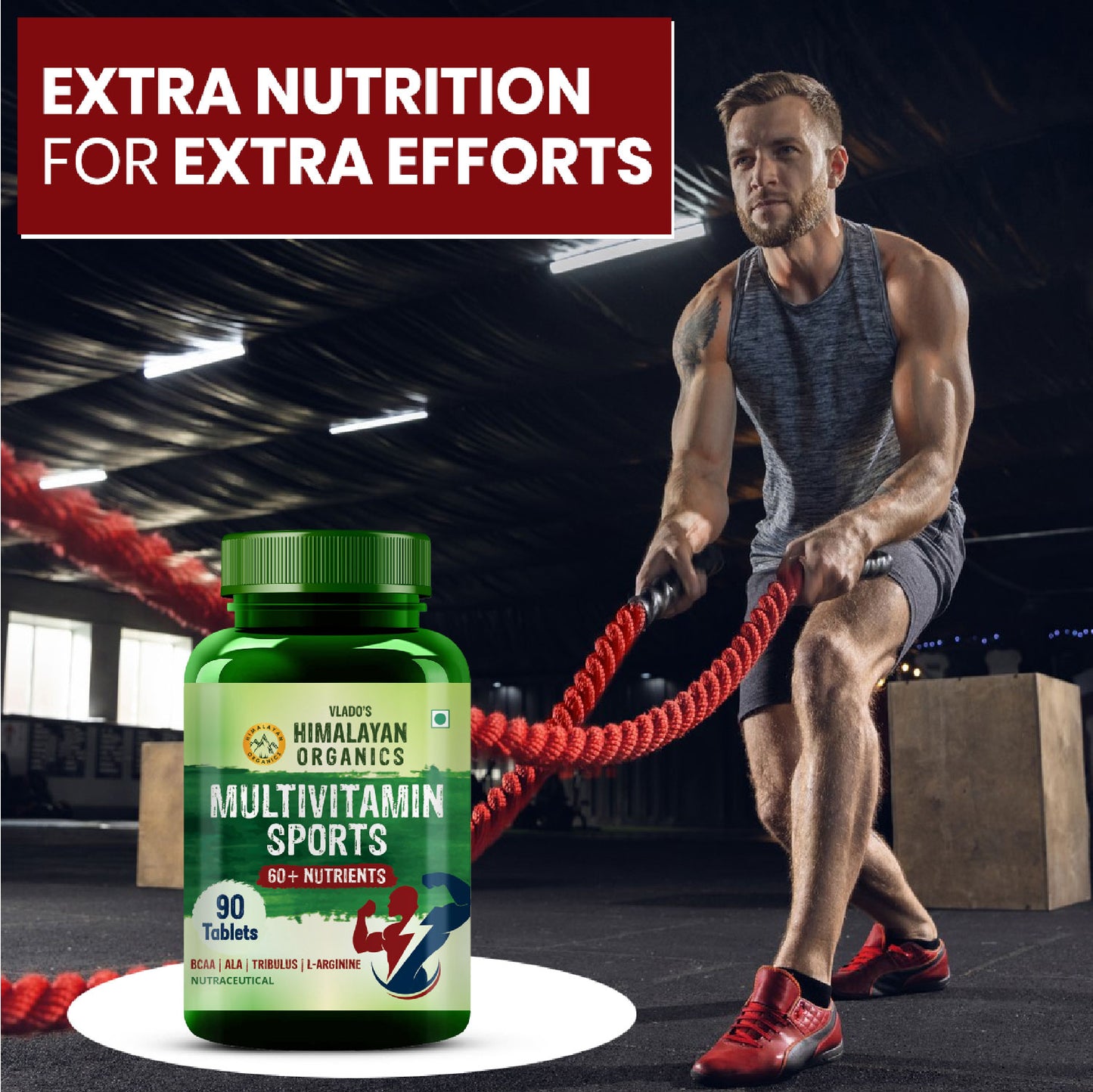 Vlado's Himalayan Organics Multivitamin Sports 60+ Nutrients | Vitamin B1,B2,B3,B5,B6,B12,A,E,C,D,K,Biotin,Calcium,Zinc - 90 Veg Tablets
