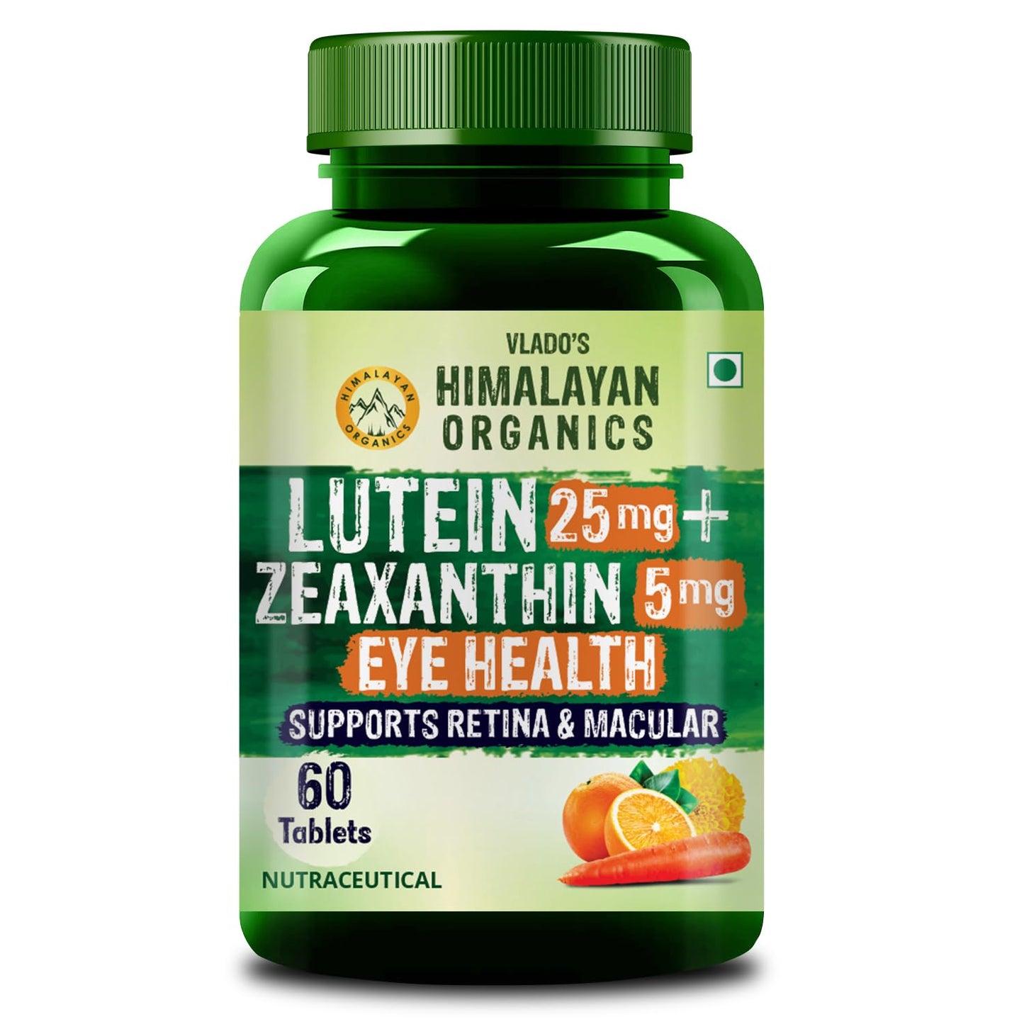 Vlado's Himalayan Organics Plant Based Eye Care Supplement (Lutemax 2020, Orange Extract, Carrot Extract) - 60 Tablets