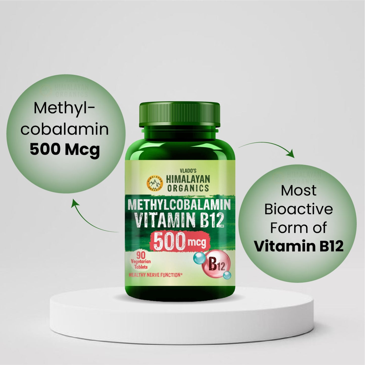 Vlado's Himalayan Organics Vitamin B12 Supplements - Methylcobalamin 500mcg I B12 Active form of Methylcobalamin I 100% RDA I For Memory, Brain, Heart & Nervous System Support I For Men & Women- 90 Tablets