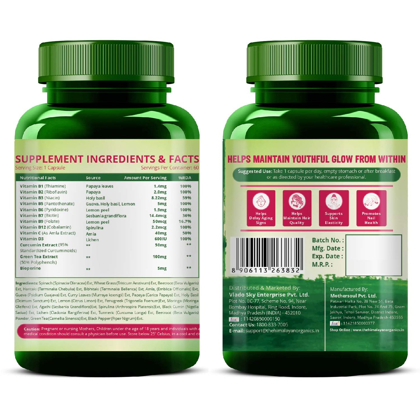 Vlado's Himalayan Organics plant based Collagen Builder for Hair and Skin with Biotin and Vitamin C - 60 Veg Capsules