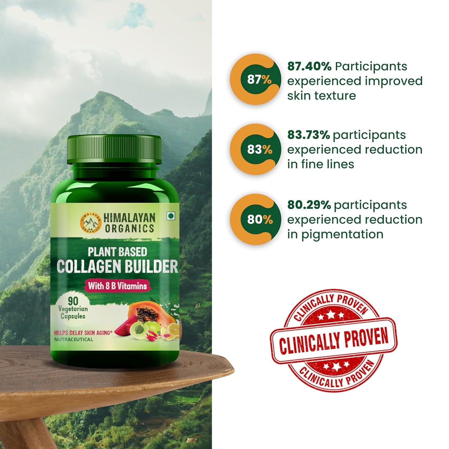 Himalayan Organics Plant Based Collagen Builder With 8 B Vitamins for Hair and Skin | Collagen Supplement for Women & Men | Collagen Capsules With Biotin & Vitamin C | Glowing and Youthful Skin (90 Capsules)