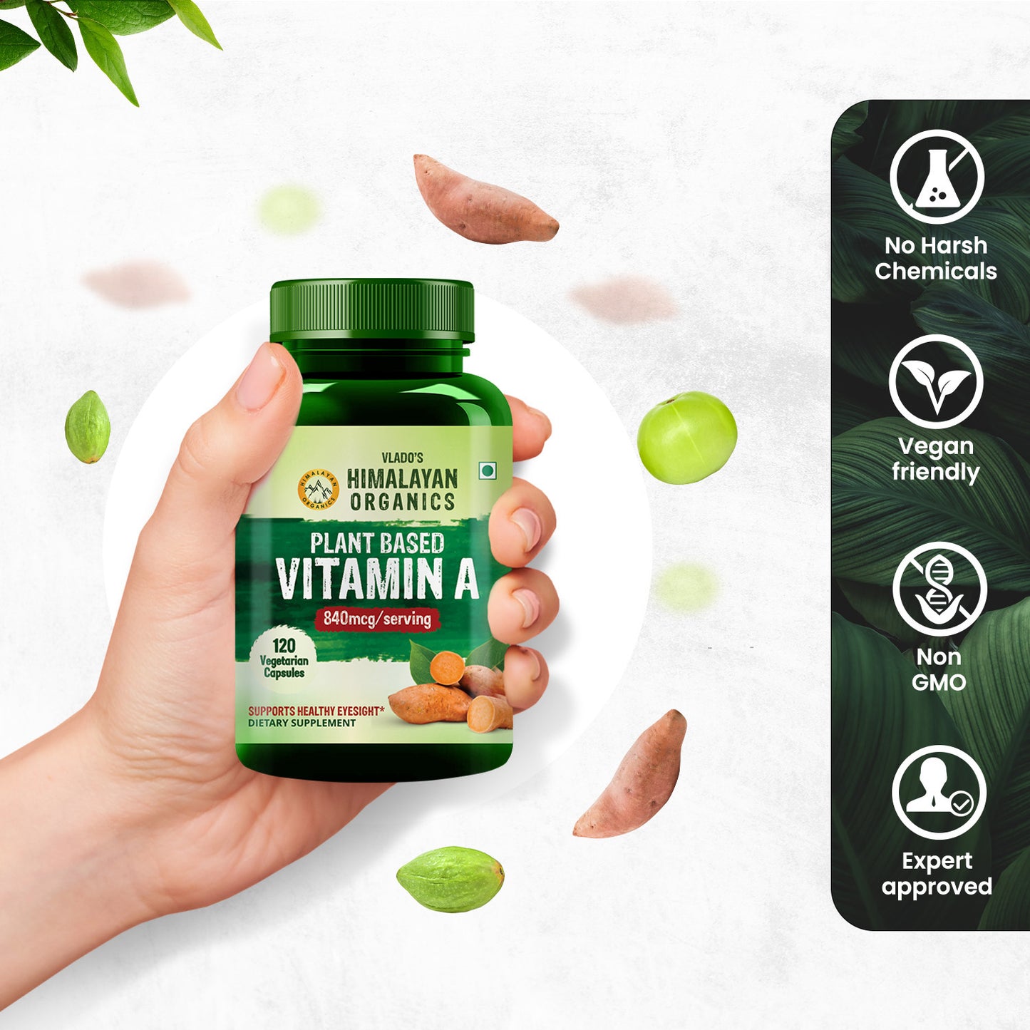 Vlado's Himalayan Organics Vitamin A Supplement Supports Healthy Eye Sight | Natural Anti-Oxidant (120 Capsules)
