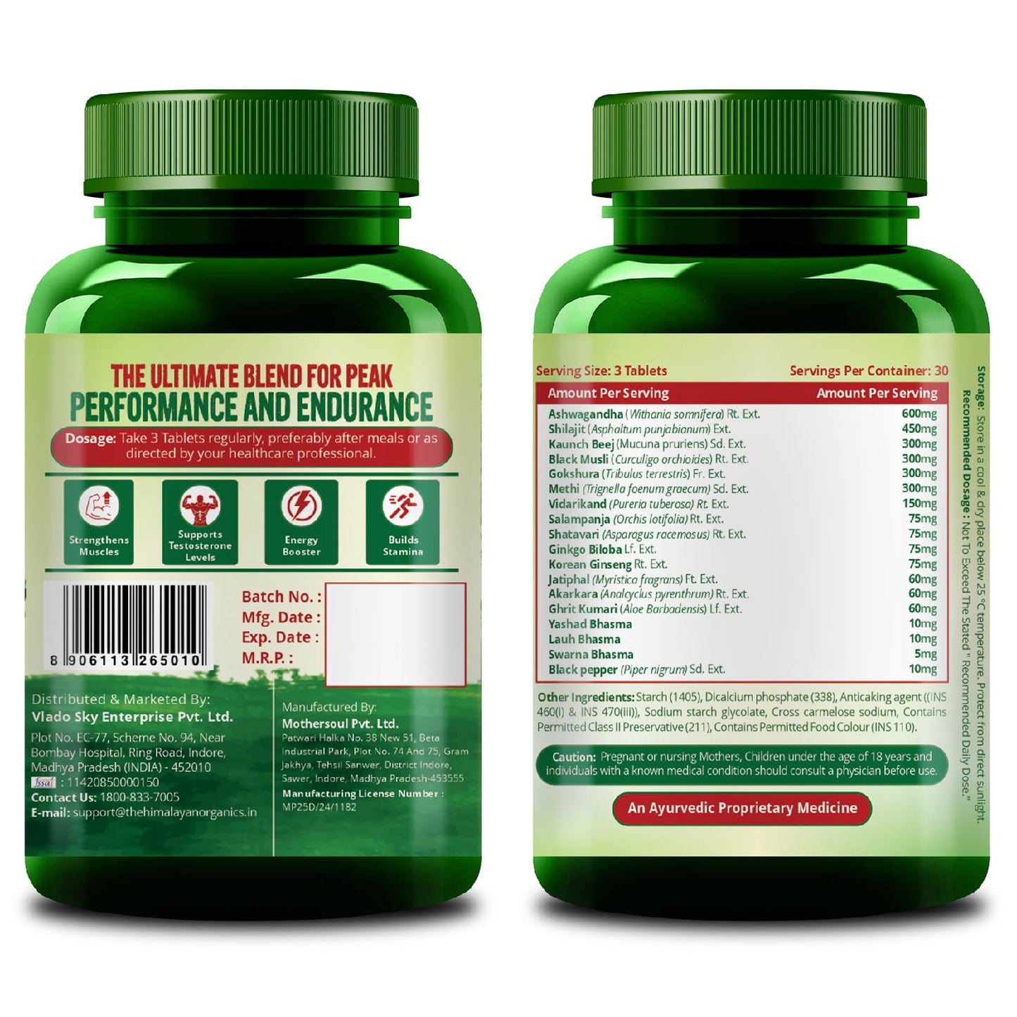 Vlado's Himalayan Organics Testosterone Booster for Men – 2800mg | With Ashwagandha, Shilajit, Kaunch Beej, Musli, Gokshura, Ginseng, Gold Bhasma & 17+ Ayurvedic Herbs | Boost Strength, Stamina, Energy & Muscle Growth - 90 Veg Tablets