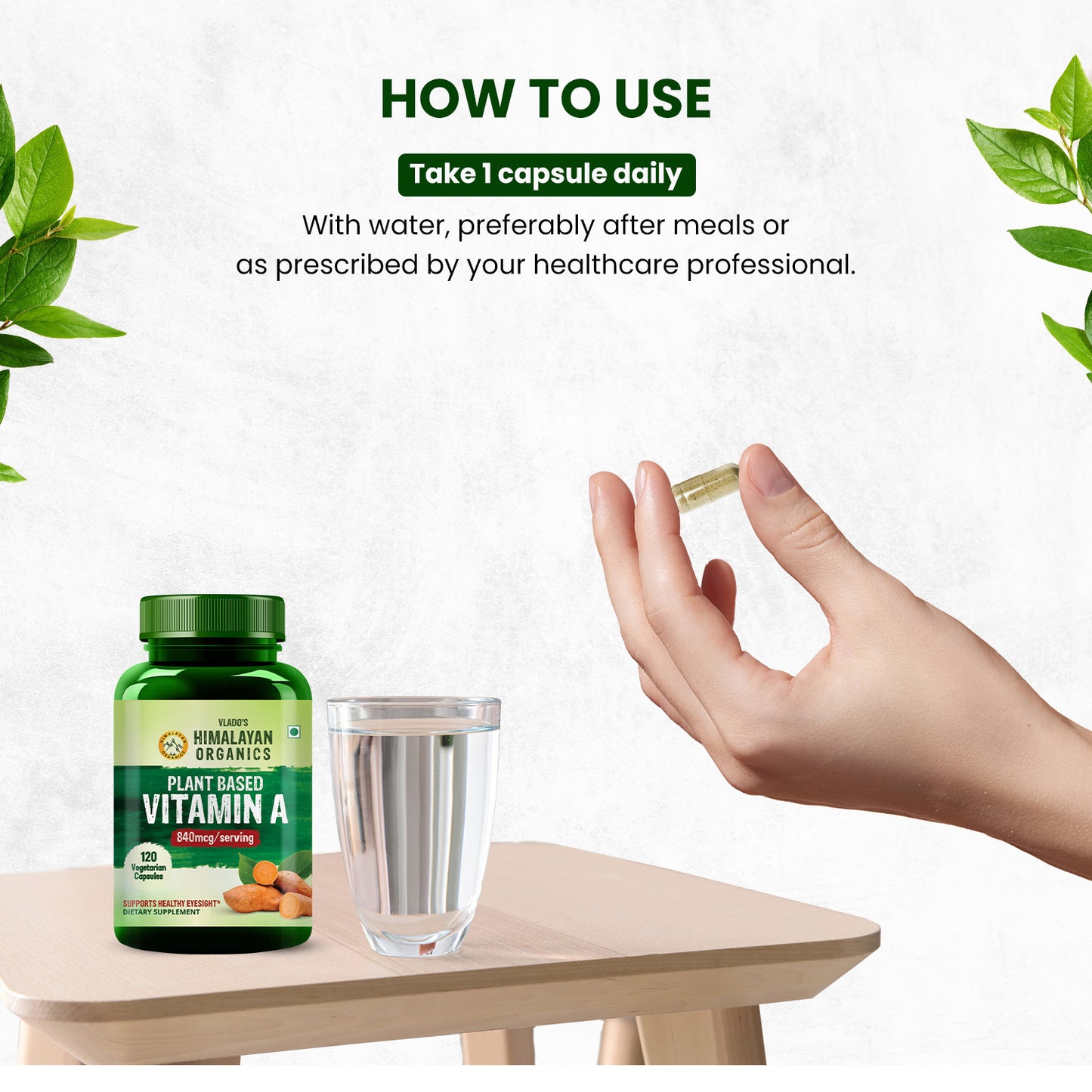 Vlado's Himalayan Organics Vitamin A Supplement Supports Healthy Eye Sight | Natural Anti-Oxidant (120 Capsules)