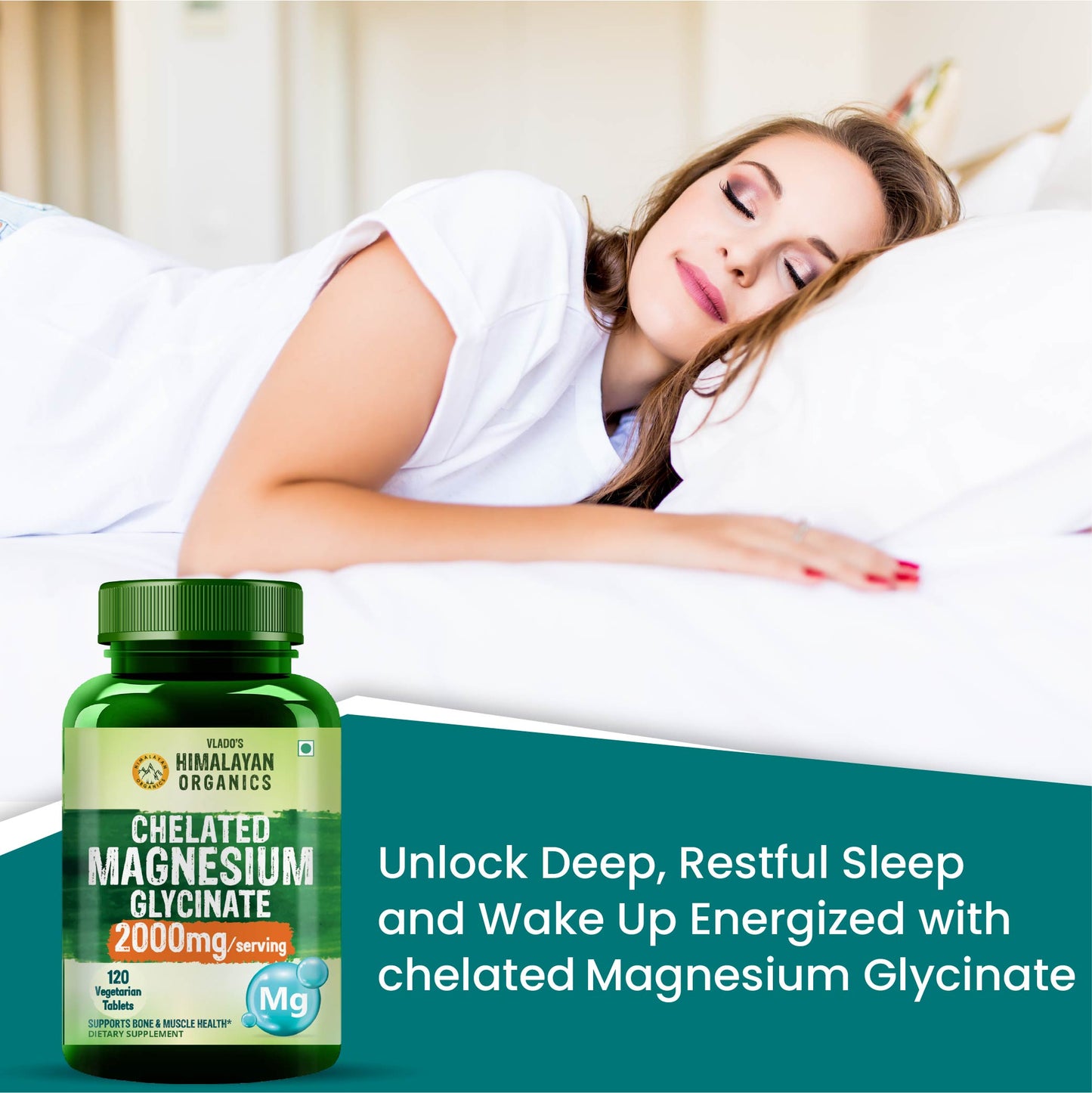 Vlado's Himalayan Organics Chelated Magnesium Glycinate Supplement 2000mg | Highly Absorbable Magnesium I Support in Muscle, Cramps, Recovery, & Nerve Relaxation, Better Sleep Quality for Men & Women - 120 Veg Tab