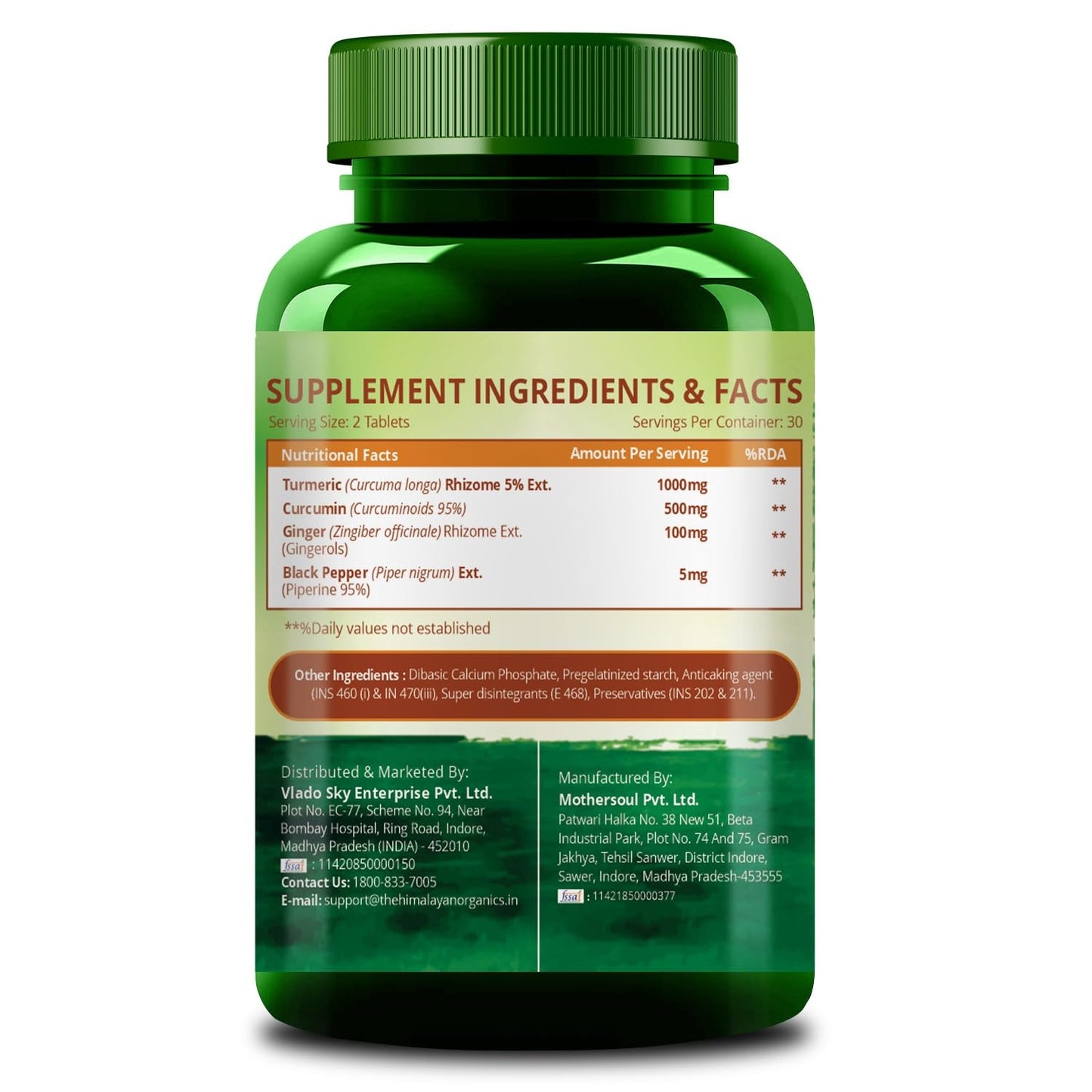 Vlado's Himalayan Organics Curcumin (1600mg+ / Serving ) with Black Pepper ( Piperine & Bioperine ), Supplement and 95% Curcuminoids | Anti inflammatory Supplement for Men & Women | With Curcuma Longa, Turmeric & Ginger Root extract | 60 Veg Tablets