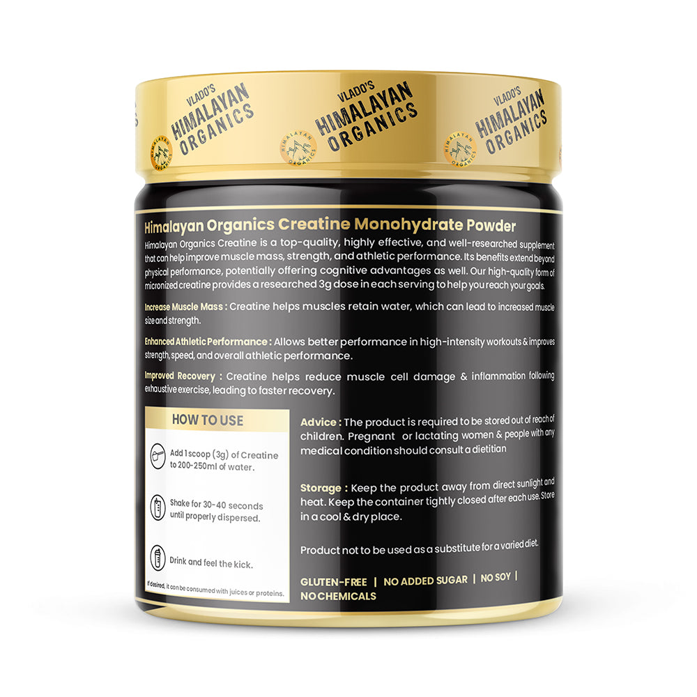 Vlado's Himalayan Organics Pure Micronised Creatine Monohydrate Powder I Pre/Post Workout Supplement, Instant Energy for Athletic Performance I Faster Muscle Building & Recovery I Unflavored - 33 Servings