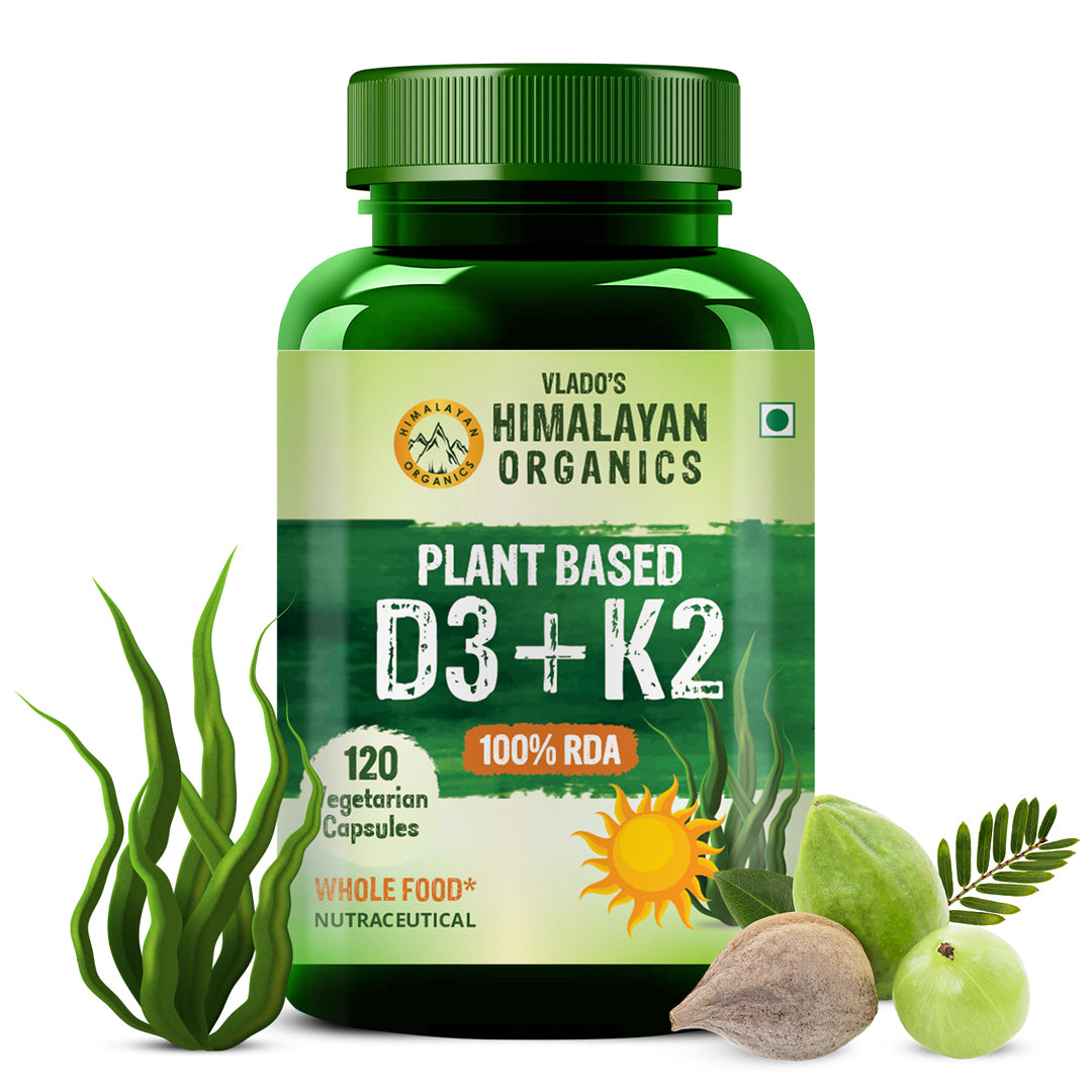 Vlado's Himalayan Organics Plant Based 600iU Supplement | Vitamin D3(Lichen) + K2(Menaquinone Mk7) | Faster Absorption | Boost Immunity | Healthy Bones -120 Veg Capsules