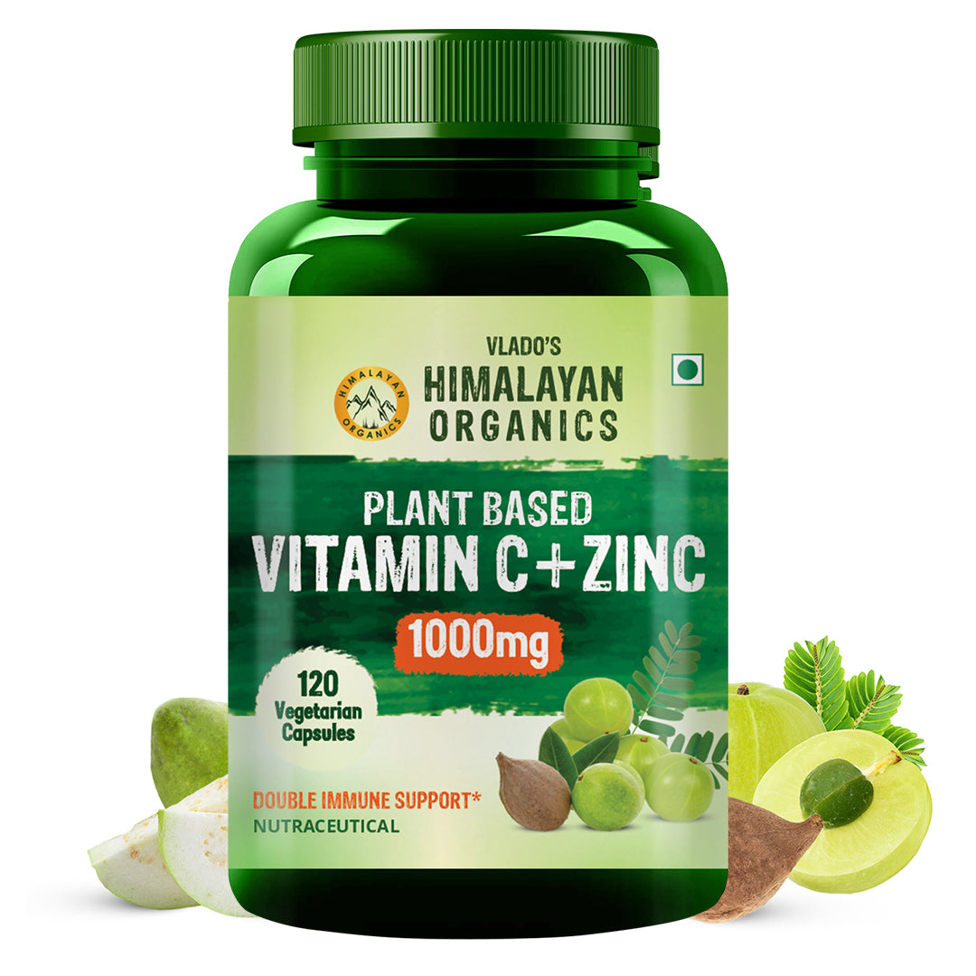 Vlado's Himalayan Organics Plant Based Vitamin C with Zinc (120 Capsules) As Amla Extract - Glowing Skin & Immunity