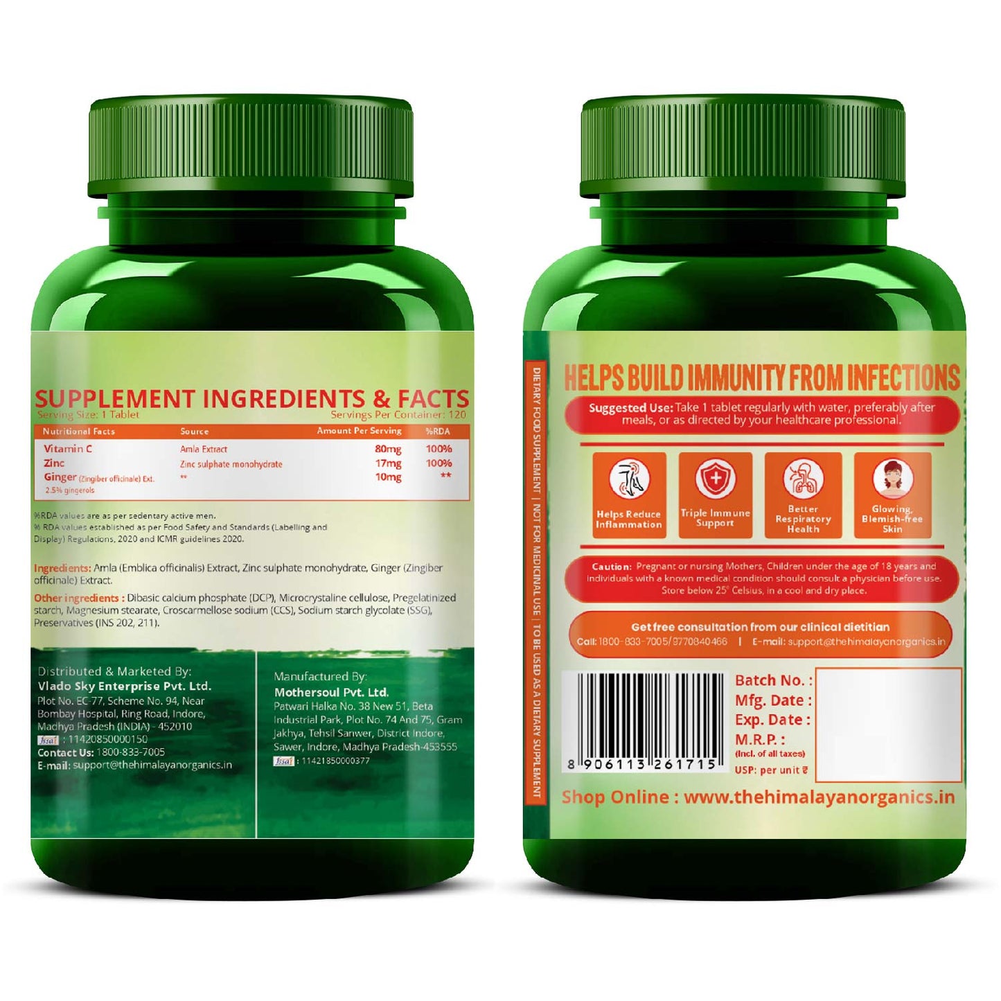 Vlado's Himalayan Organics Vitamin C 1000mg Tablets | Immunity, Antioxidant & Skin Care | 120 Veg Tabs