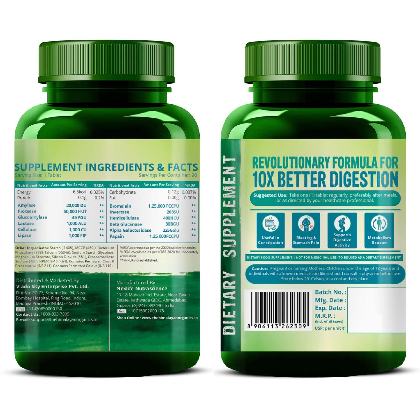 Vlado's Himalayan Organics Digestive Enzyme for Healthy Digestion - 90 Vegetarian Tablets