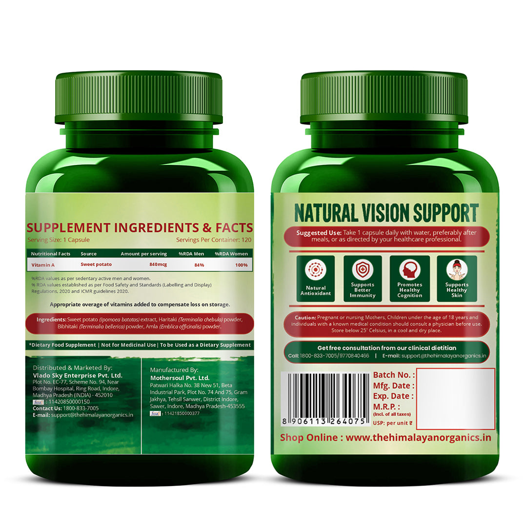 Vlado's Himalayan Organics Plant-Based Vitamin A Supplement Supports Healthy Eye Sight | Natural Anti-Oxidant (120 Capsules)