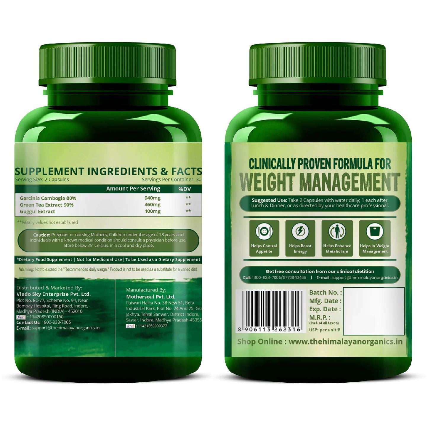 Vlado's Himalayan Organics Garcinia Cambogia Supplement for Weight Management - 60 Veg Capsules