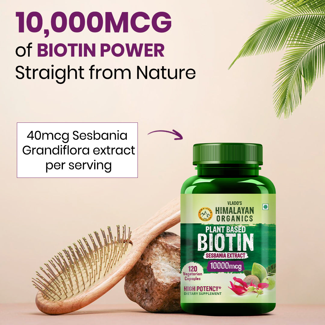 Vlado's Himalayan Organics Plant Based Biotin 10000 mcg for Hair Growth - 120 Veg Capsules