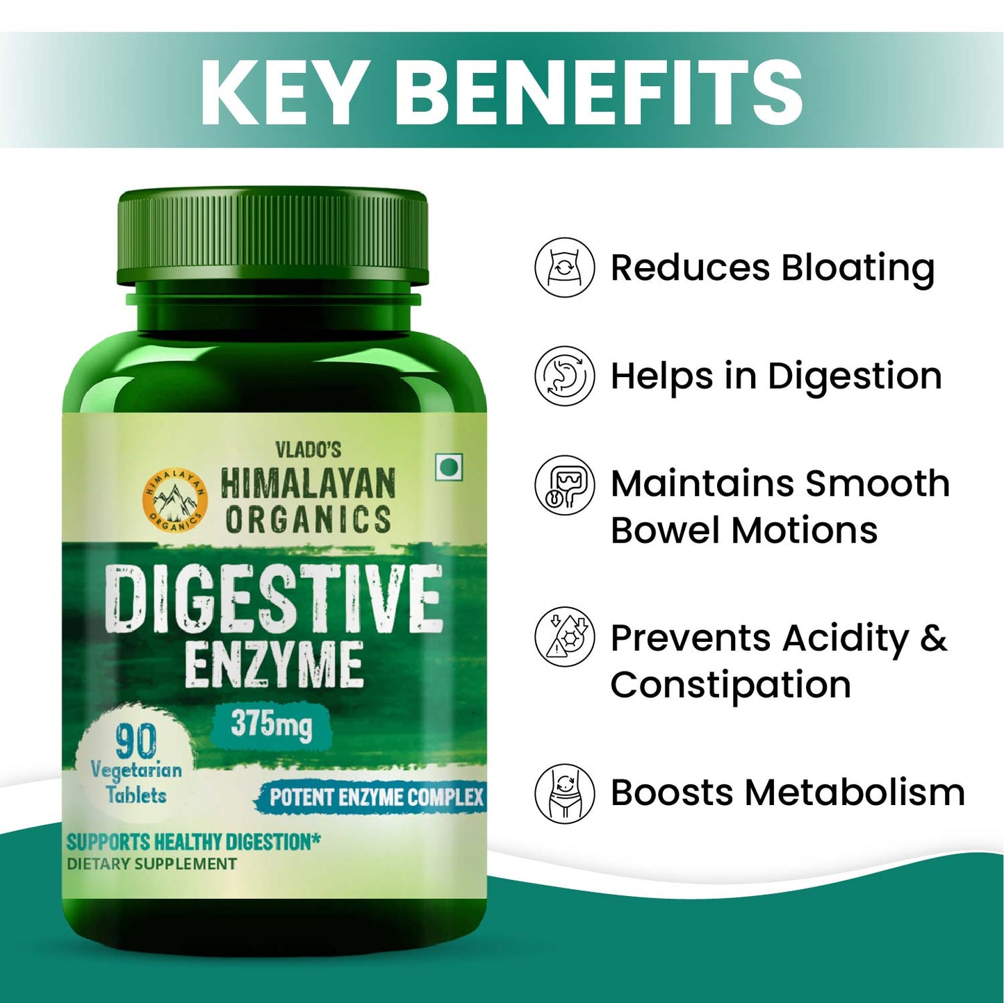 Vlado's Himalayan Organics Digestive Enzyme for Healthy Digestion - 90 Vegetarian Tablets