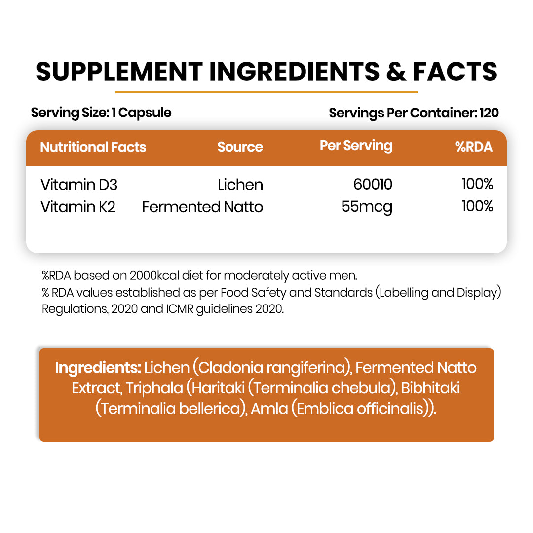 Vlado's Himalayan Organics Plant Based 600iU Supplement | Vitamin D3(Lichen) + K2(Menaquinone Mk7) | Faster Absorption | Boost Immunity | Healthy Bones -120 Veg Capsules