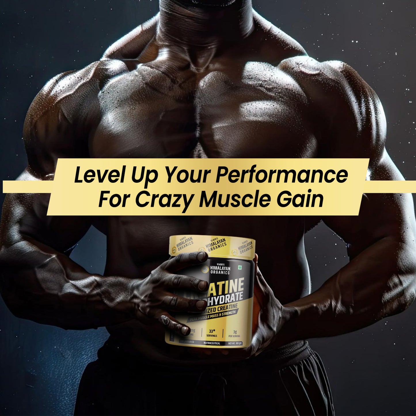 Vlado's Himalayan Organics Pure Micronised Creatine Monohydrate Powder I Pre/Post Workout Supplement, Instant Energy for Athletic Performance I Faster Muscle Building & Recovery I Unflavored - 33 Servings