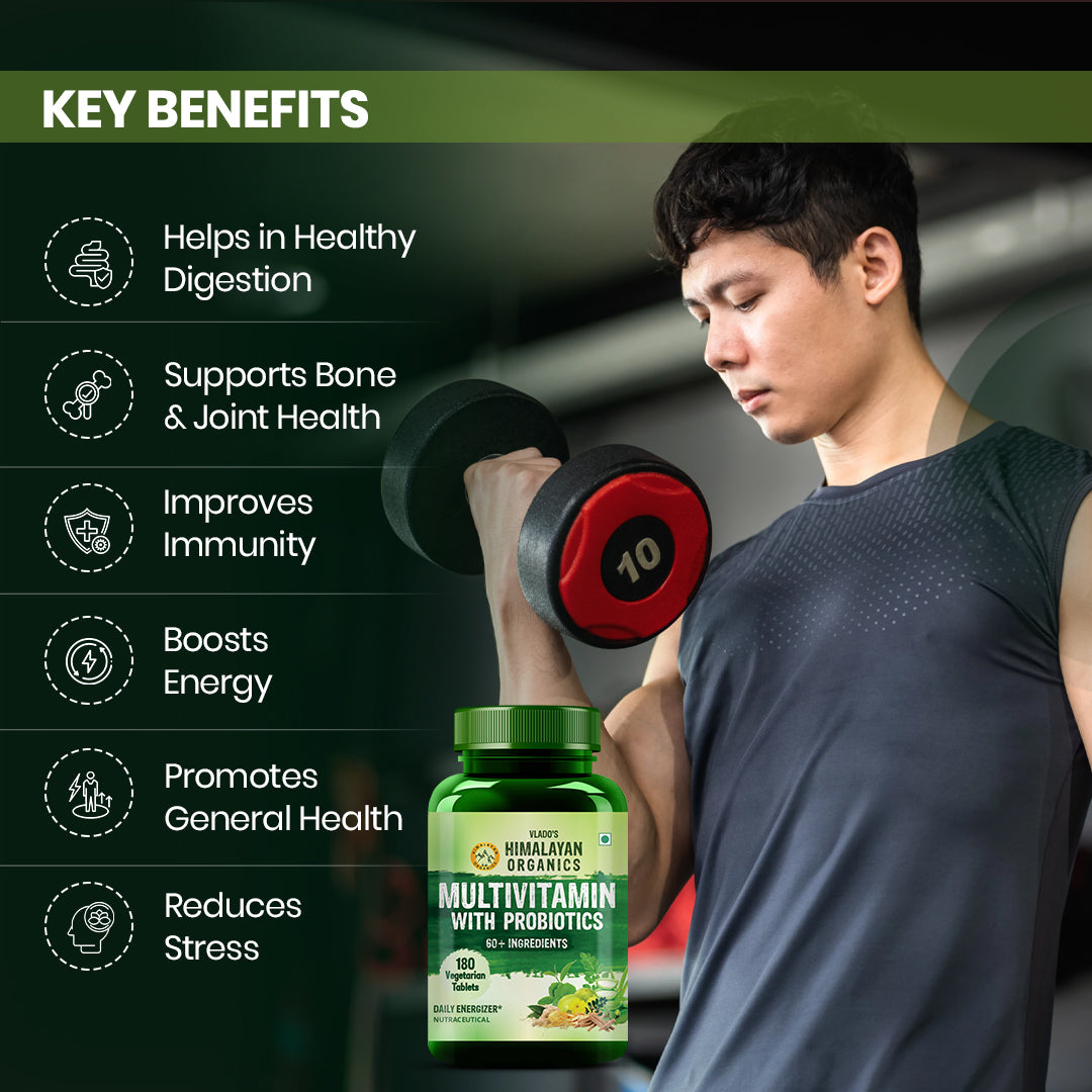 Vlado's Himalayan Organics Multivitamin With Probiotics - 60 Ingredients Supplement For Men And Women - 180 Veg Tablets