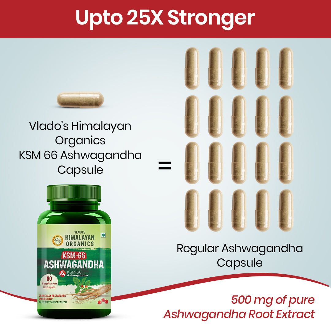 Vlado’s Himalayan Organics KSM66 Ashwagandha 500 Mg I 5% Withania Somnifera I Pure Ashwagandha Men & Women (60 Capsules)