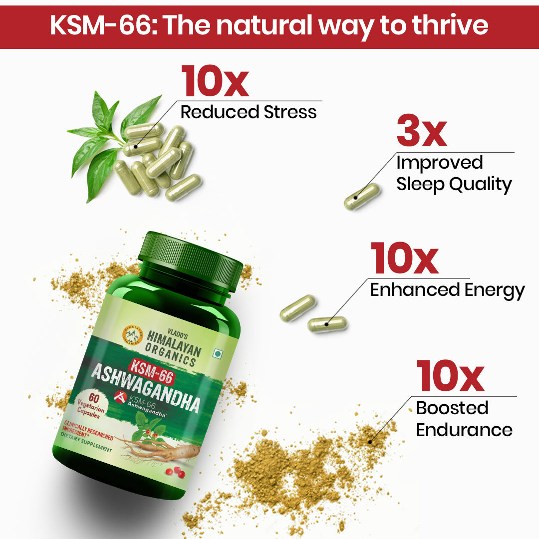 Vlado’s Himalayan Organics KSM66 Ashwagandha 500 Mg I 5% Withania Somnifera I Pure Ashwagandha Men & Women (60 Capsules)