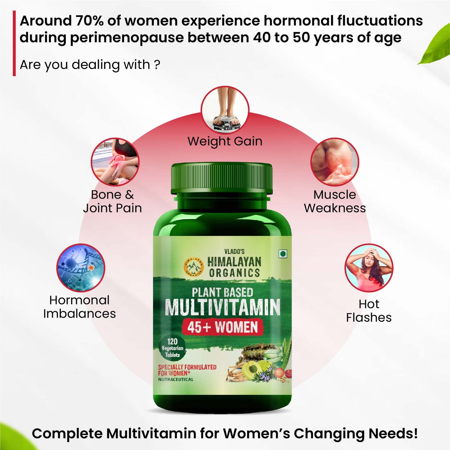 Vlado's Himalayan Organics Plant Based Multivitamin Women 45+ | Enhances Immunity | Boosts Energy Levels | Supports Memory | Good For Hair & Skin - 120 Veg Tablets
