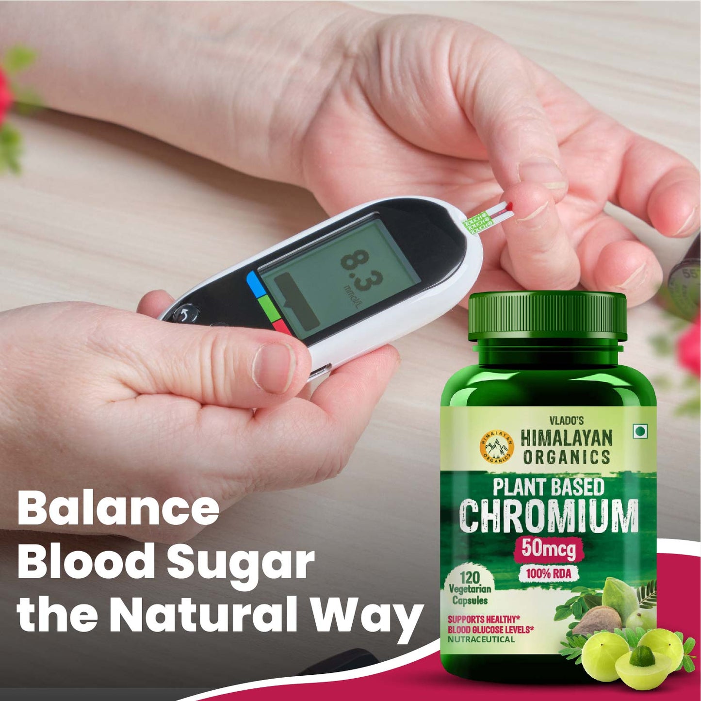 Vlado's Himalayan Organics Plant Based Chromium 50mcg | Supports Healthy Blood Glucose Level - 120 Veg Capsule