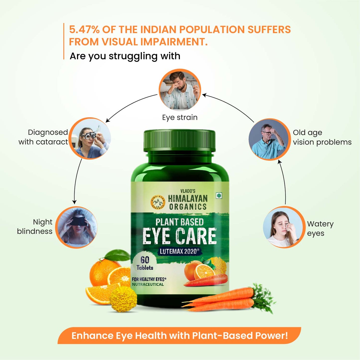 Vlado's Himalayan Organics Plant Based Eye Care Supplement (Lutemax 2020, Orange Extract, Carrot Extract) - 60 Tablets