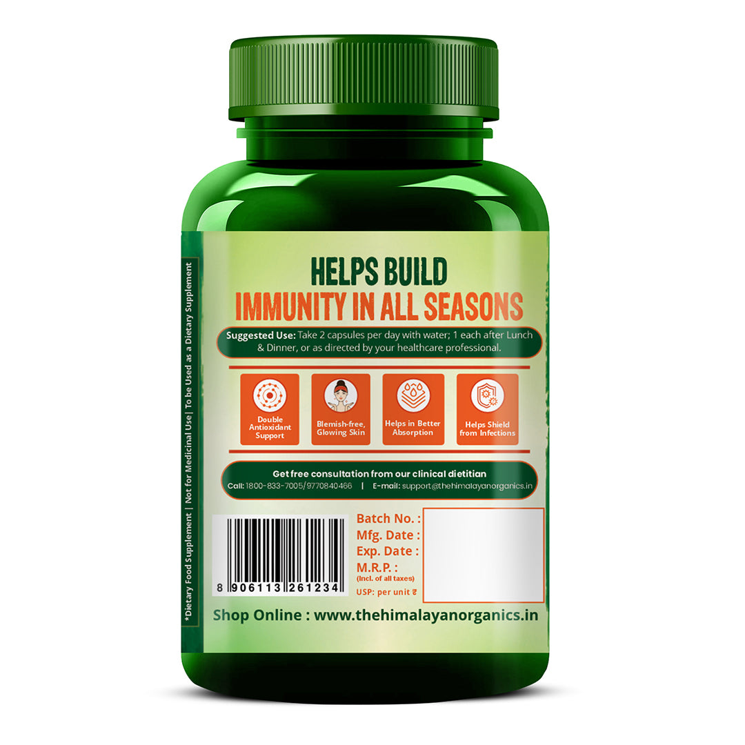Vlado's Himalayan Organics Plant Based Vitamin C with Zinc (120 Capsules) As Amla Extract - Glowing Skin & Immunity