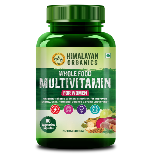 Himalayan Organics Whole Food Multivitamin For Women With Vitamin B1, B2, B3, B5, B6, B7, B9, B12, C, D, E, Calcium, Magnesium, Zinc - 60 Veg Capsules