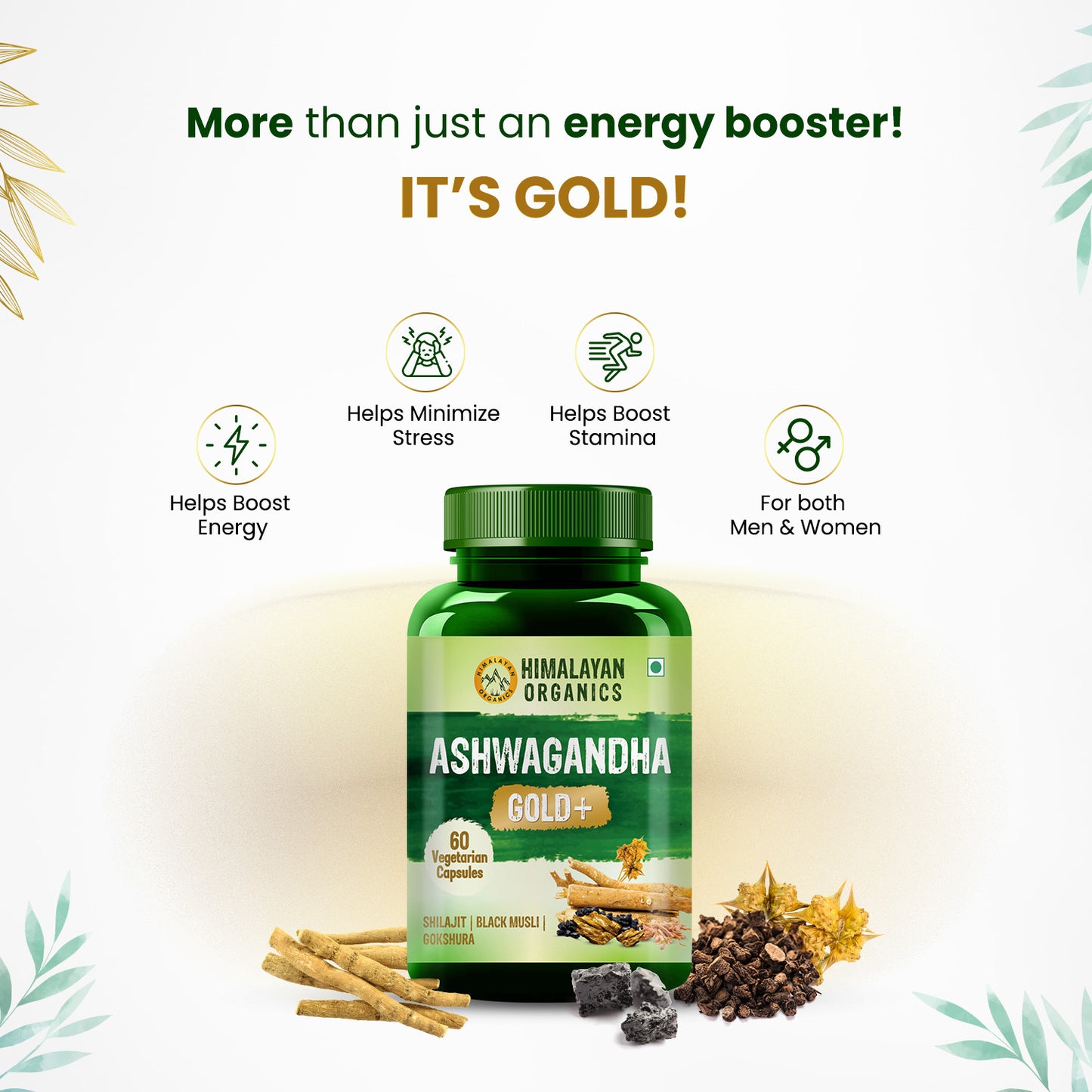 Vlado's Himalayan Organics Ashwagandha Gold | Supports Strength, Energy & Immunity | 60 Veg Capsules