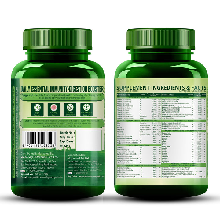 Vlado's Himalayan Organics Immunity Multivitamin Tablet for Men & Women with Probiotic 90+Vital Nutrients and 9+ Probiotic blends for Increase Energy & Immunity I Best Multi vitamin for Men & Women- 180 Veg Tablets