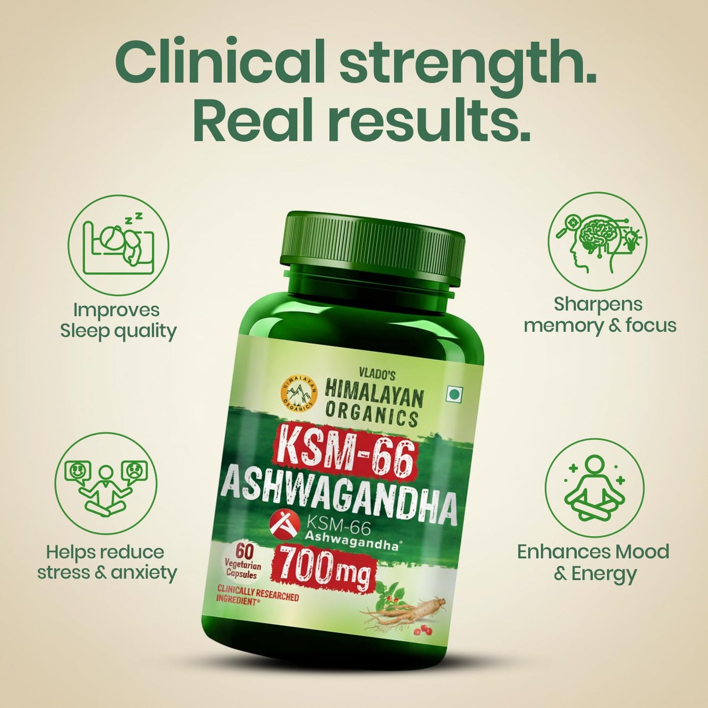 Vlado’s Himalayan Organics KSM66 Ashwagandha 700 Mg I 5% Withania Somnifera I Pure Ashwagandha Men & Women (60 Capsules)
