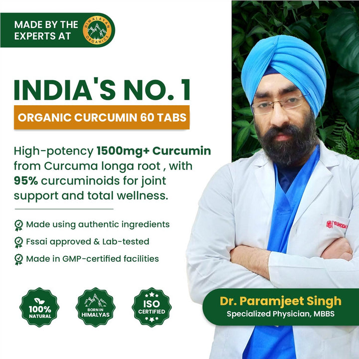 Vlado's Himalayan Organics - Organic Curcumin Tablets 1500+ Mg/Serving with Black Pepper and 95% Curcuminoids | Anti inflammatory Supplement for Adults | With Curcuma Longa, Turmeric | 60 Veg Tablets