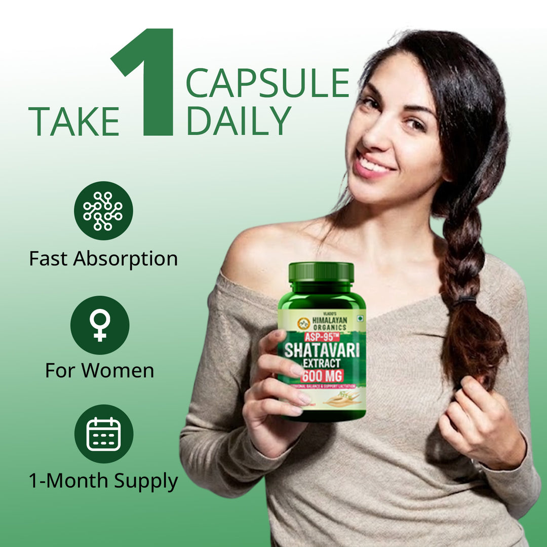 Vlado's Himalayan Organics Shatavari Extract 600 Mg Supplement for Women’s Hormone Balance & Wellness | Boosts Immunity, Supports Digestion & Overall Vitality - 60 Veg Capsule