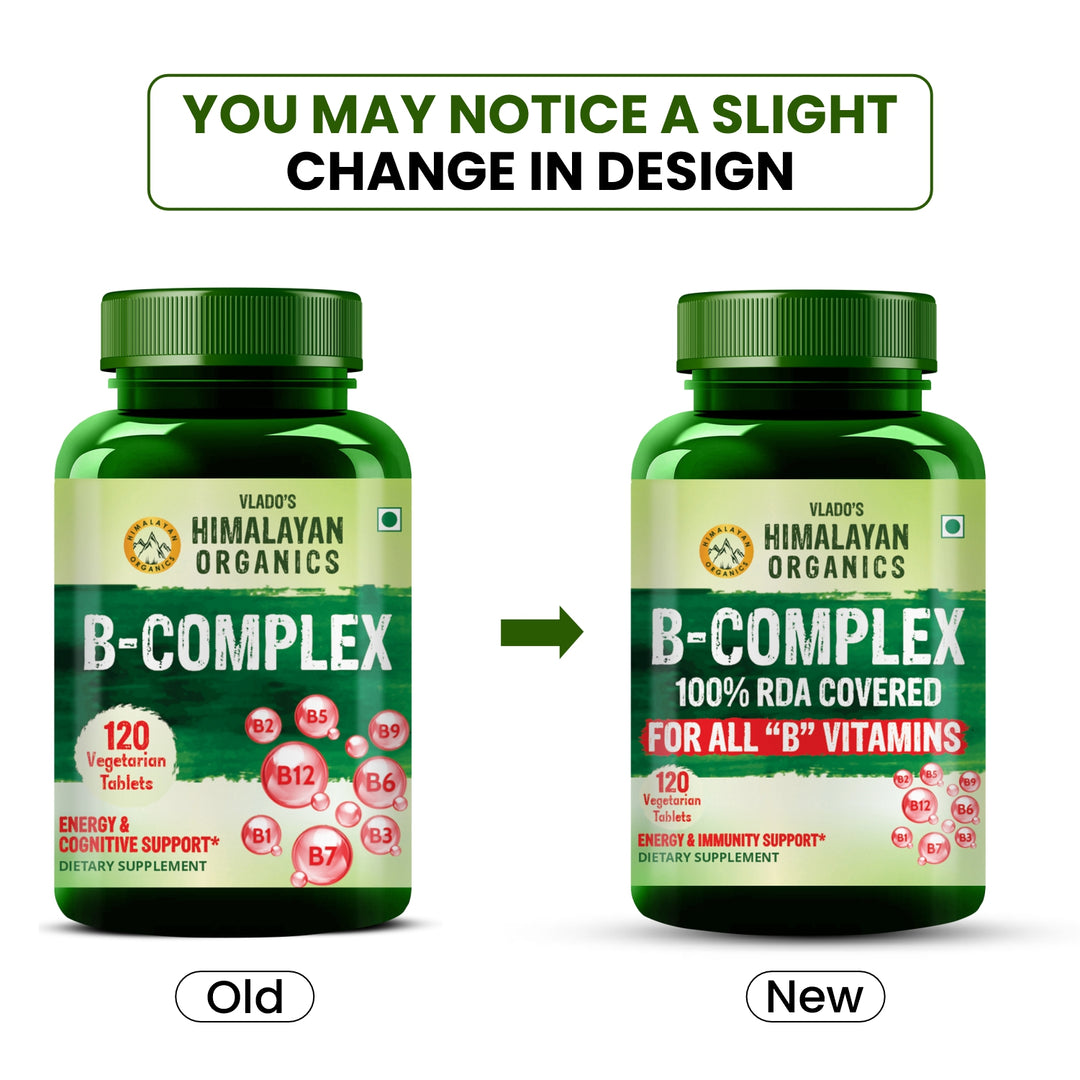 Vlado's Himalayan Organics Vitamin B Complex with 100% RDA B1, B2, B3, B5, B6, B7, B9 & B12 Supplement to Support Cognitive Health - 120 Veg Tablets