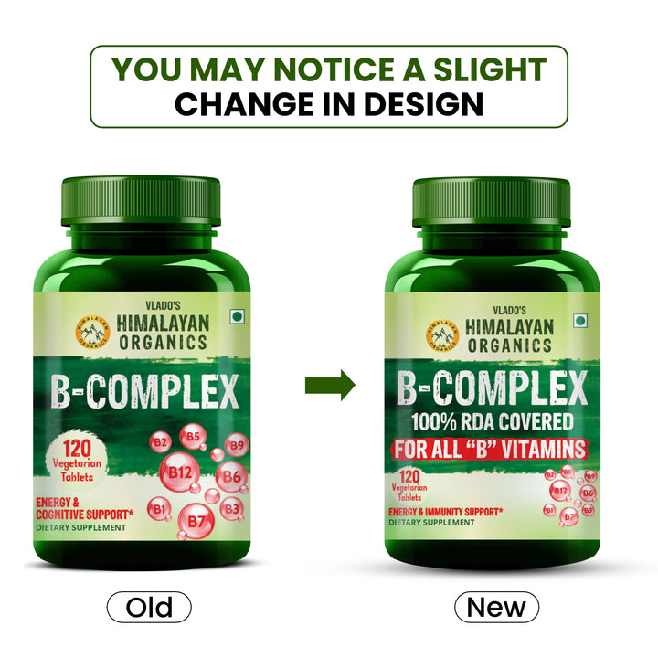 Vlado's Himalayan Organics Vitamin B Complex with 100% RDA B1, B2, B3, B5, B6, B7, B9 & B12 Supplement to Support Cognitive Health - 120 Veg Tablets